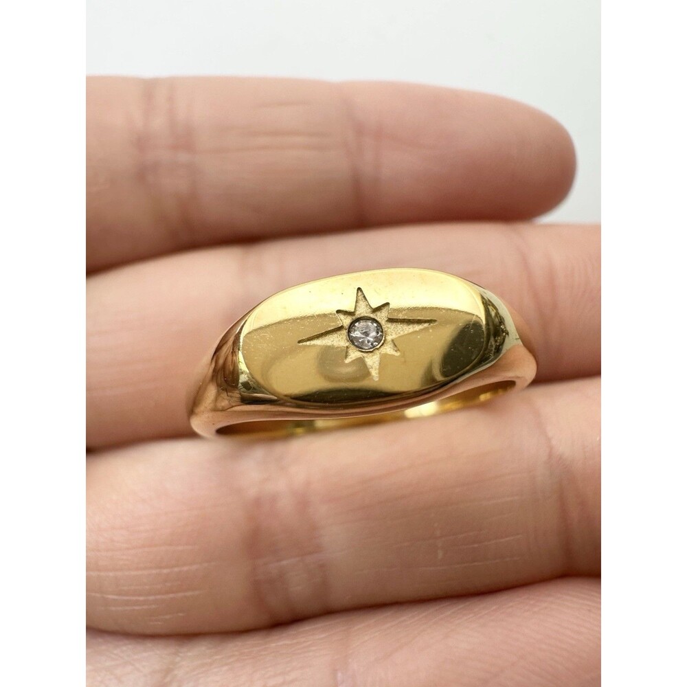 Gold Plated North Star Signet Ring Size 7.75